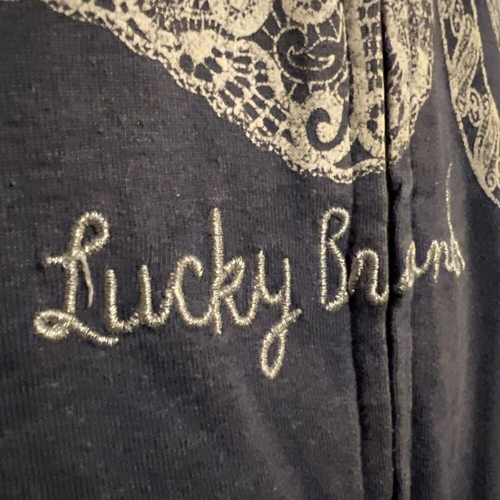Vintage Y2K Lucky Brand Chain Stitch Flower Full Zip Blue Hoodie - Girls L 14/16 - Picture 3 of 7